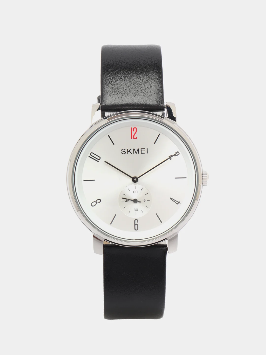 Серебряный мужские наручные часы Skmei 1398L с кожаным ремешком