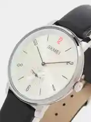 Серебряный мужские наручные часы Skmei 1398L с кожаным ремешком