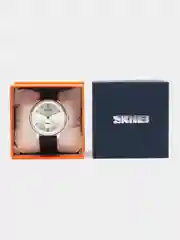 Серебряный мужские наручные часы Skmei 1398L с кожаным ремешком