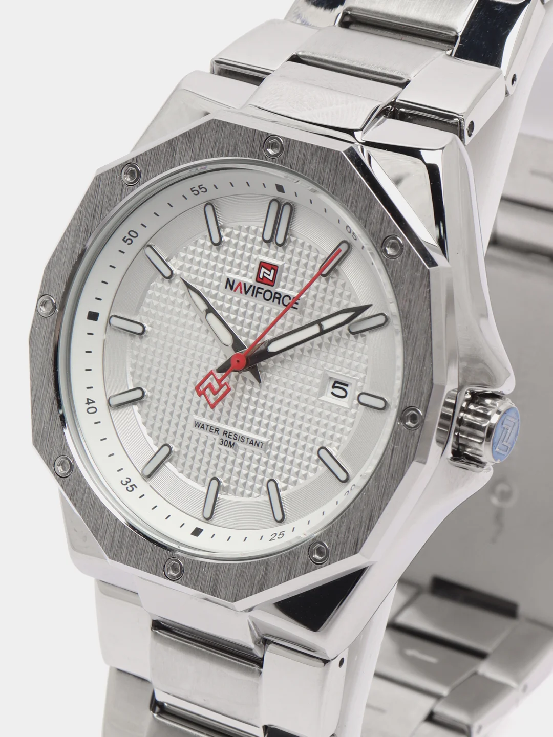 Серебряный мужские наручные часы Naviforce NF9200 с календарём, в подарочной упаковке