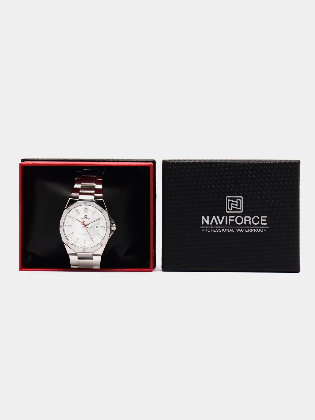 Серебряный мужские наручные часы Naviforce NF9200 с календарём, в подарочной упаковке