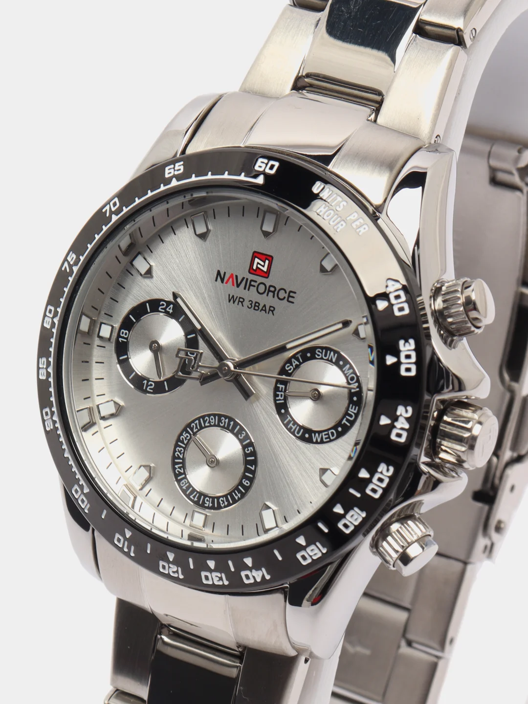 Серебряный наручные часы Naviforce NF9193 с хронографом, в подарочной упаковке