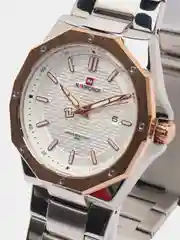 Золотой мужские наручные часы Naviforce NF9200 с календарём, в подарочной упаковке