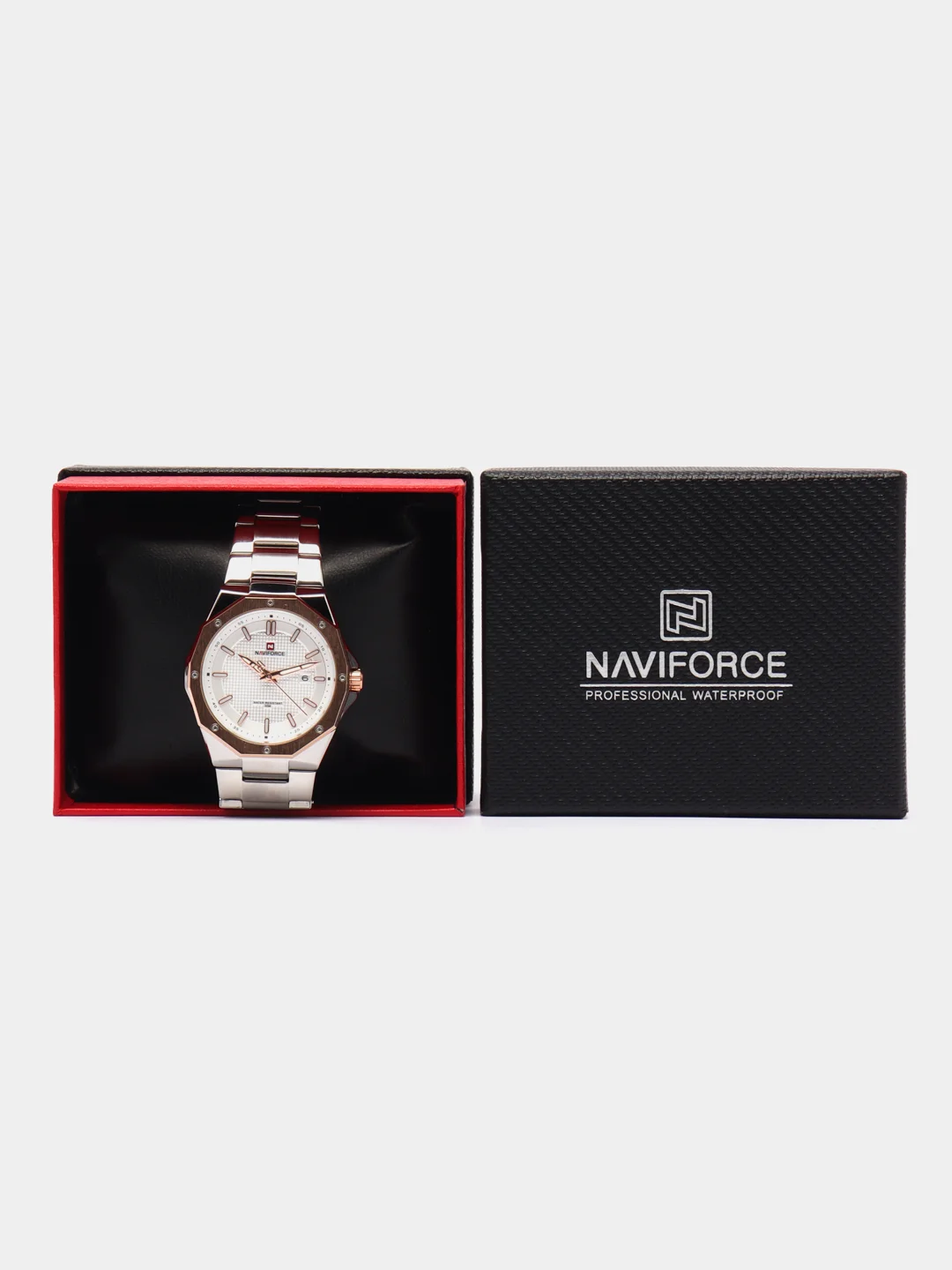 Золотой мужские наручные часы Naviforce NF9200 с календарём, в подарочной упаковке