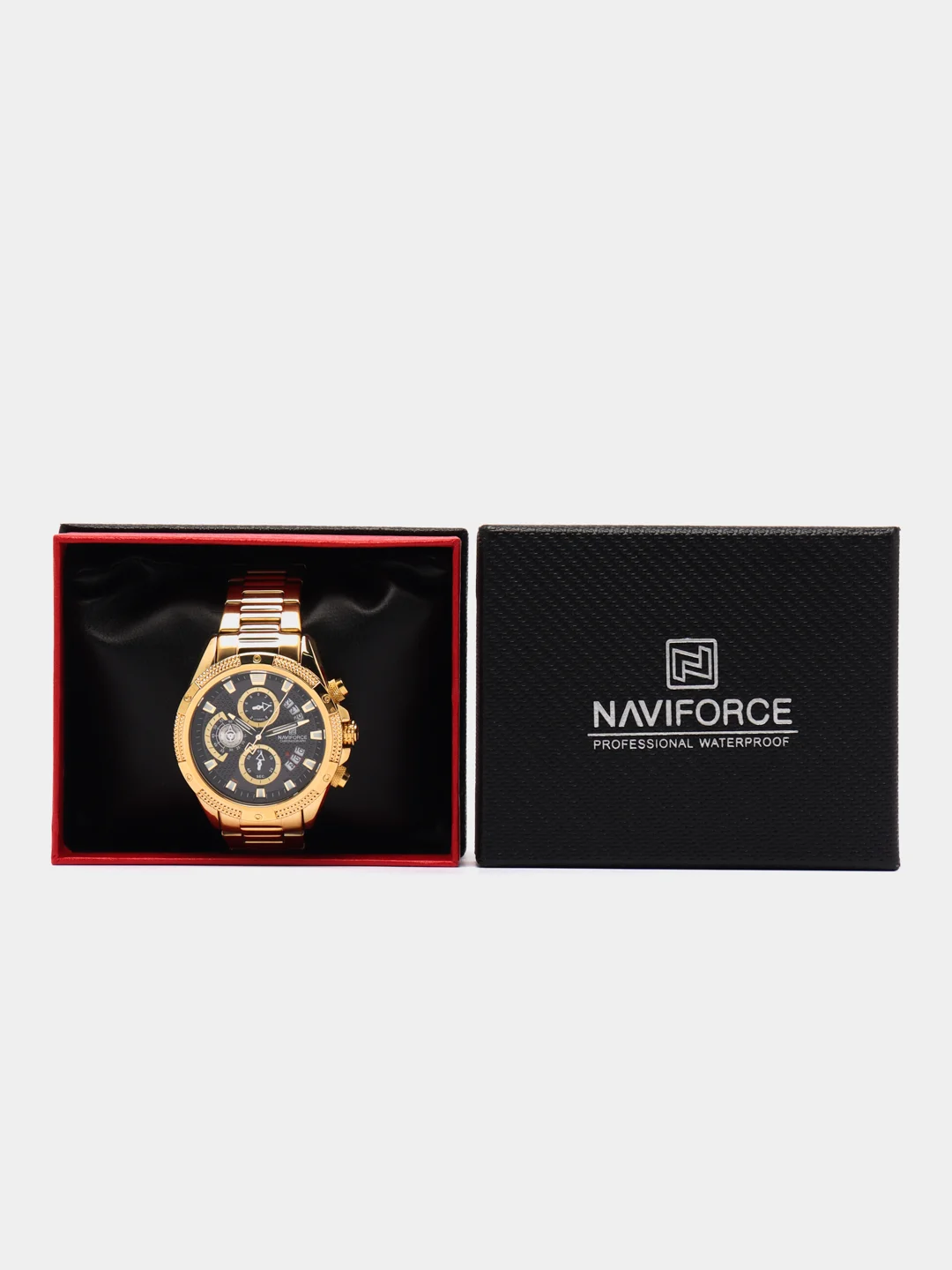 Золотой мужские наручные часы Naviforce NF8021 с хронографом, в подарочной упаковке