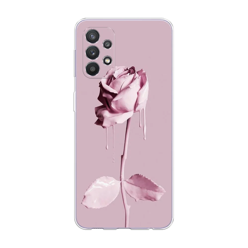 Коралловый меланж силиконовый чехол на Samsung Galaxy A32 / Самсунг А32 прозрачный с рисунком, защита камеры