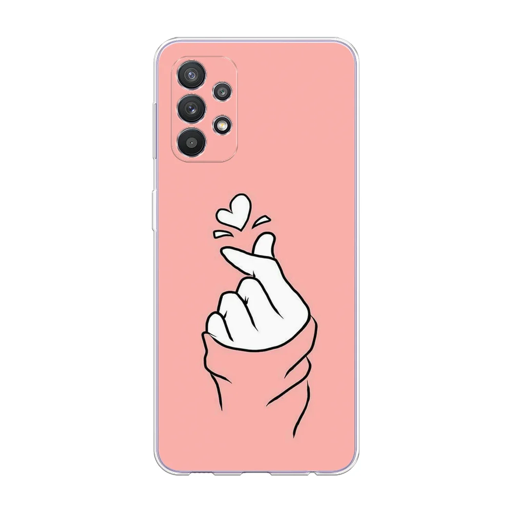 Пастельно-коралловый силиконовый чехол на Samsung Galaxy A32 / Самсунг А32 прозрачный с рисунком, защита камеры