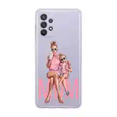 Тёмно-розовый силиконовый чехол на Samsung Galaxy A32 / Самсунг А32 прозрачный с рисунком, защита камеры
