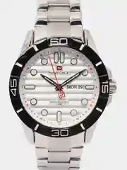 Серебряный мужские наручные часы Naviforce NF9198 с календарём, в подарочной упаковке