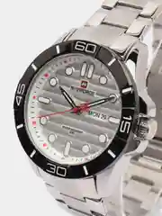 Серебряный мужские наручные часы Naviforce NF9198 с календарём, в подарочной упаковке