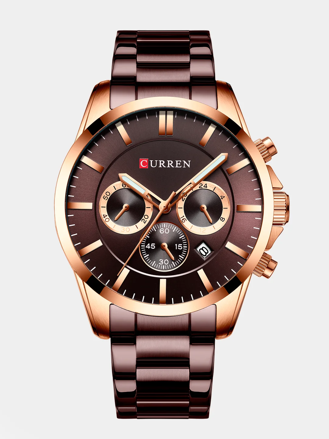 Коричневый мужские наручные часы Curren 8358 с хронографом в подарочной упаковке