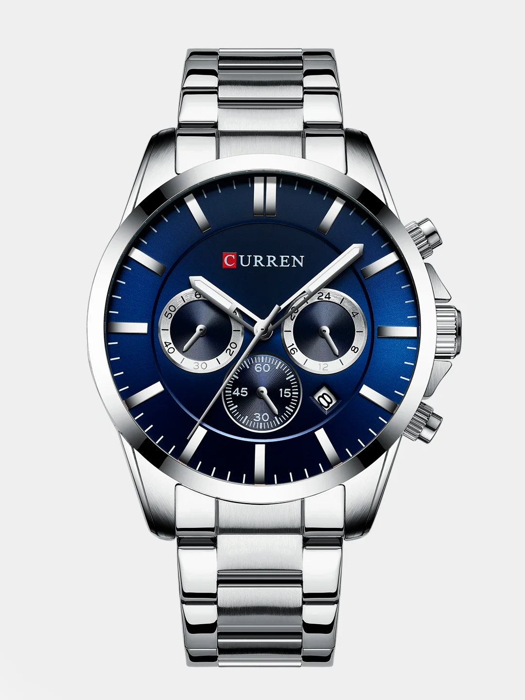 Синий мужские наручные часы Curren 8358 с хронографом в подарочной упаковке