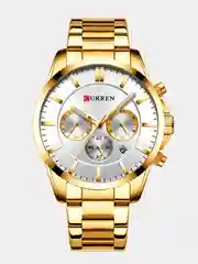 Золотой мужские наручные часы Curren 8358 с хронографом в подарочной упаковке