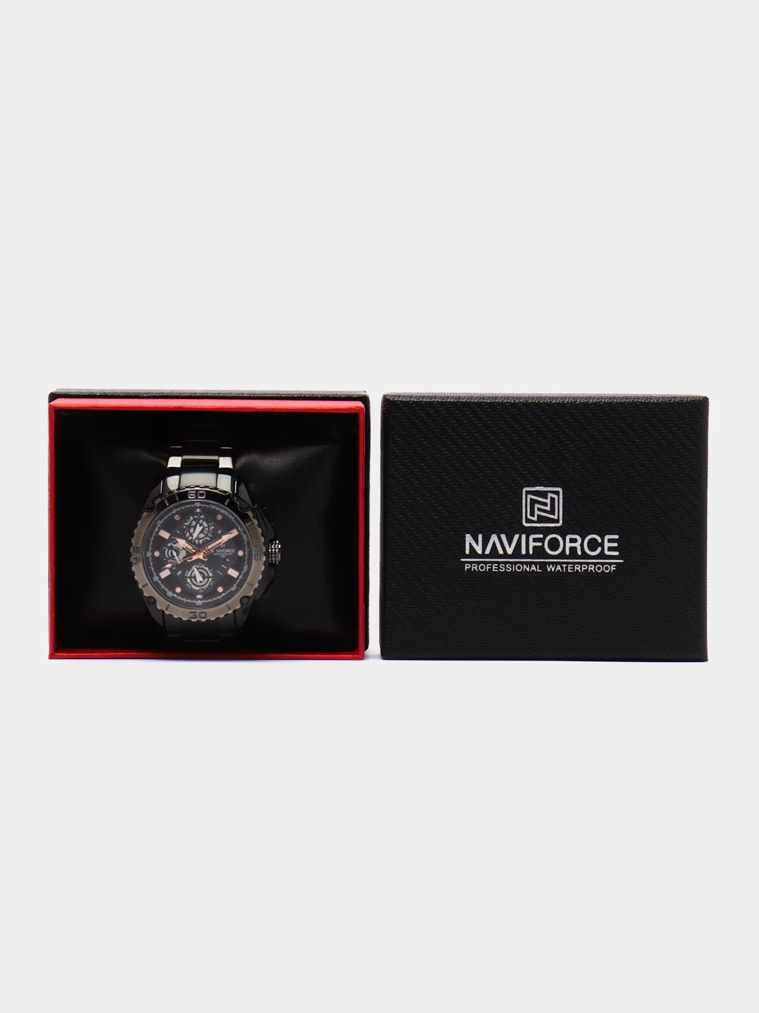 Черный мужские наручные часы Naviforce NF9179 с хронографом, в подарочной упаковке