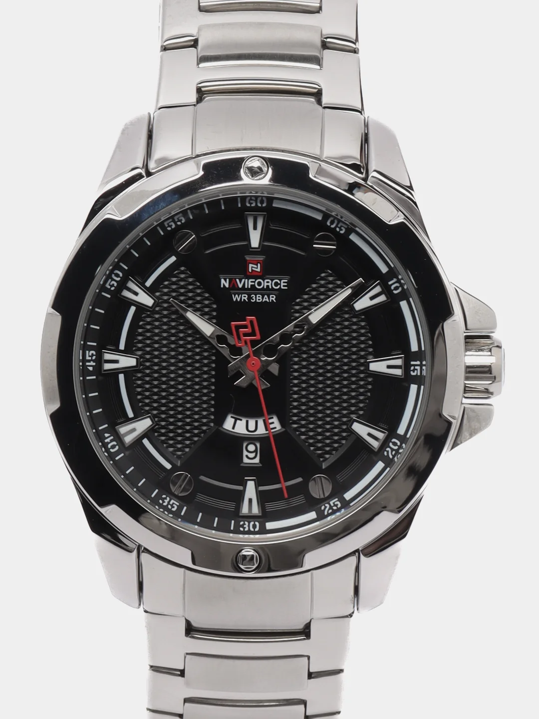 Серебряный мужские наручные часы Naviforce NF9161 с календарём, в подарочной упаковке
