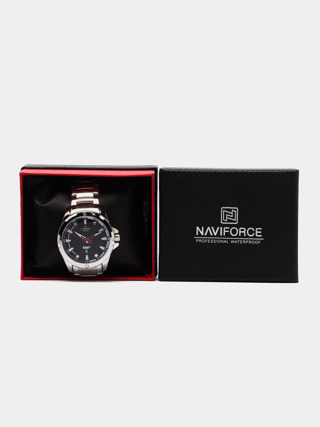 Серебряный мужские наручные часы Naviforce NF9161 с календарём, в подарочной упаковке