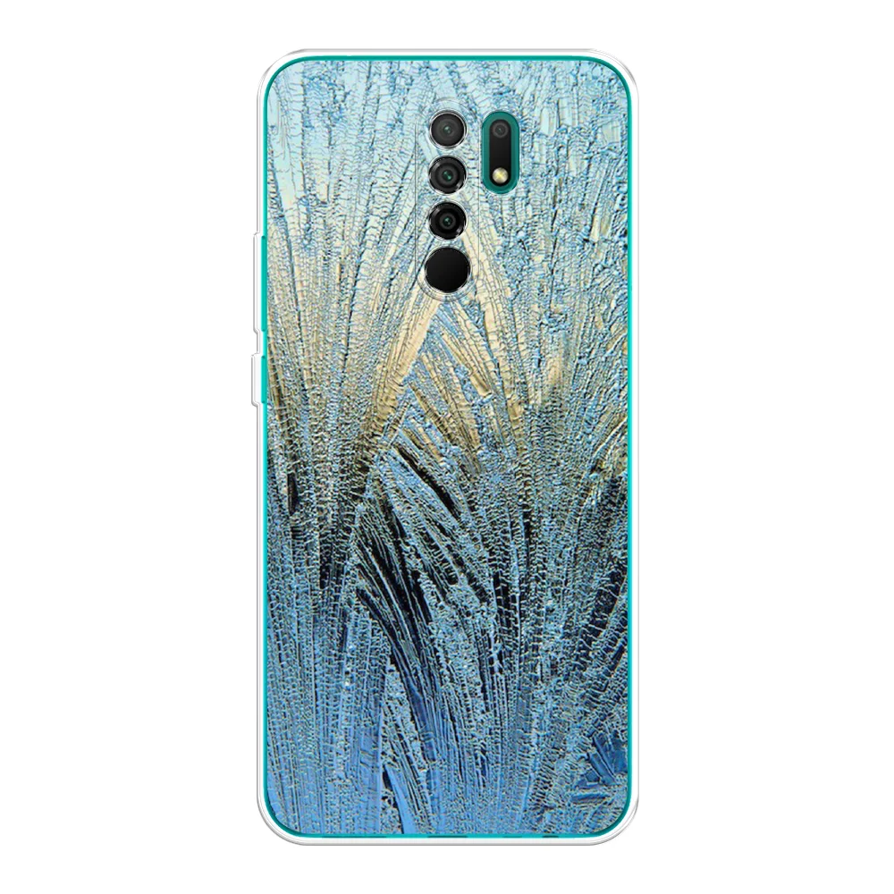 Небесно-голубой силиконовый чехол на Xiaomi Redmi 9 / Сяоми Редми 9 прозрачный, с рисунком, защита камеры