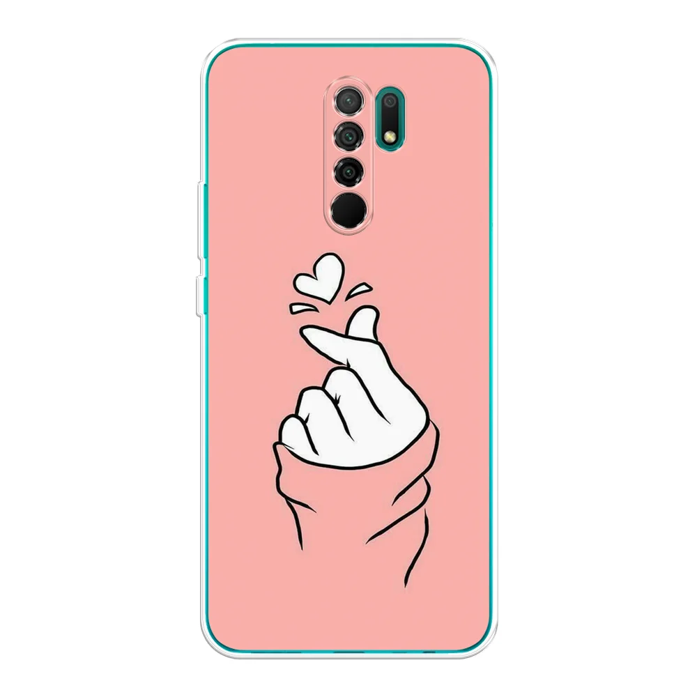 Пастельно-коралловый силиконовый чехол на Xiaomi Redmi 9 / Сяоми Редми 9 прозрачный, с рисунком, защита камеры