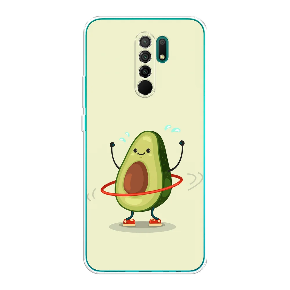 Светло-жёлтый силиконовый чехол на Xiaomi Redmi 9 / Сяоми Редми 9 прозрачный, с рисунком, защита камеры