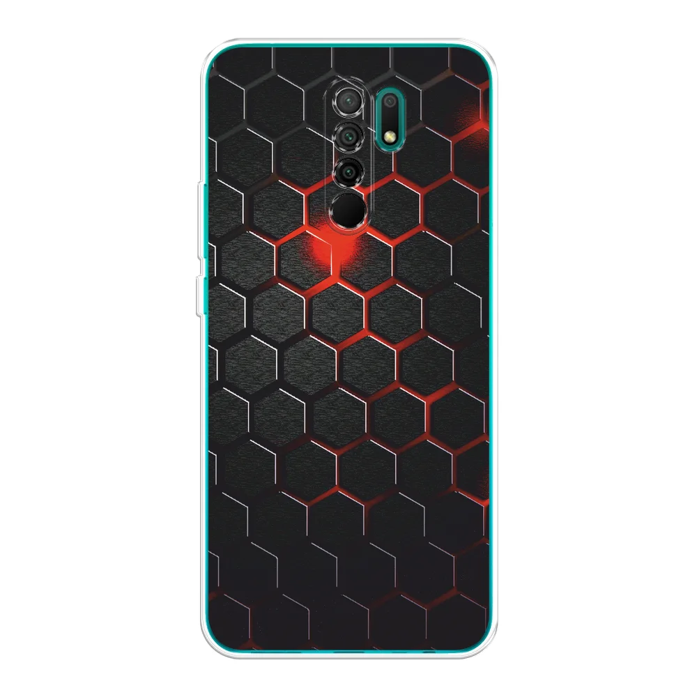 Тёмно-бордовый силиконовый чехол на Xiaomi Redmi 9 / Сяоми Редми 9 прозрачный, с рисунком, защита камеры