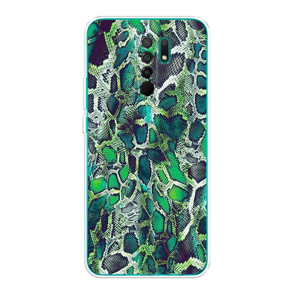 Тёмно-зелёный силиконовый чехол на Xiaomi Redmi 9 / Сяоми Редми 9 прозрачный, с рисунком, защита камеры