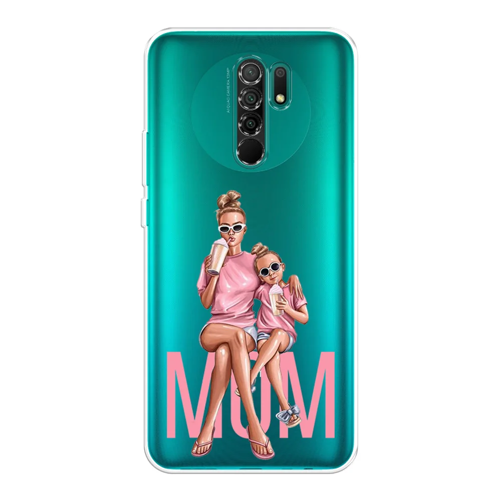 Тёмно-розовый силиконовый чехол на Xiaomi Redmi 9 / Сяоми Редми 9 прозрачный, с рисунком, защита камеры