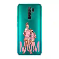Тёмно-розовый силиконовый чехол на Xiaomi Redmi 9 / Сяоми Редми 9 прозрачный, с рисунком, защита камеры