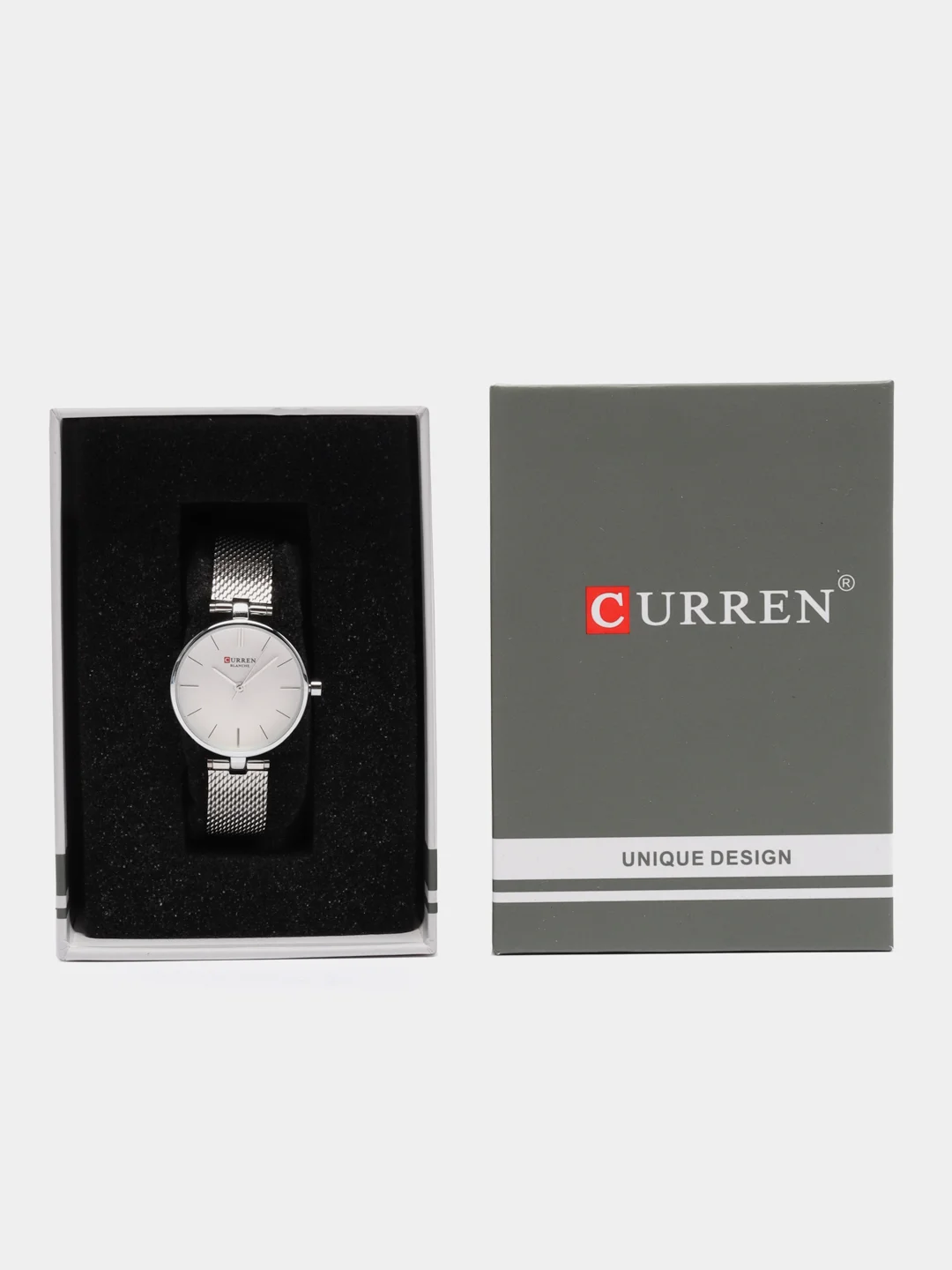 Серебряный женские наручные часы Curren 9038 в подарочной упаковке