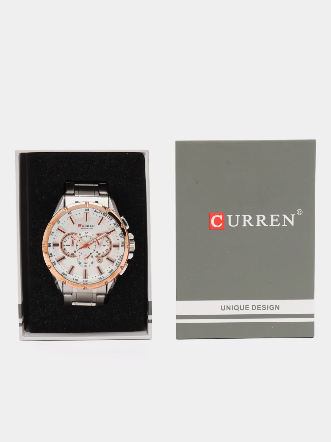 Серебряный мужские наручные часы Curren 8363 c хронографом в подарочной упаковке