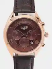 Багровый мужские наручные часы Lige 9806, с хронографом, в подарочной упаковке