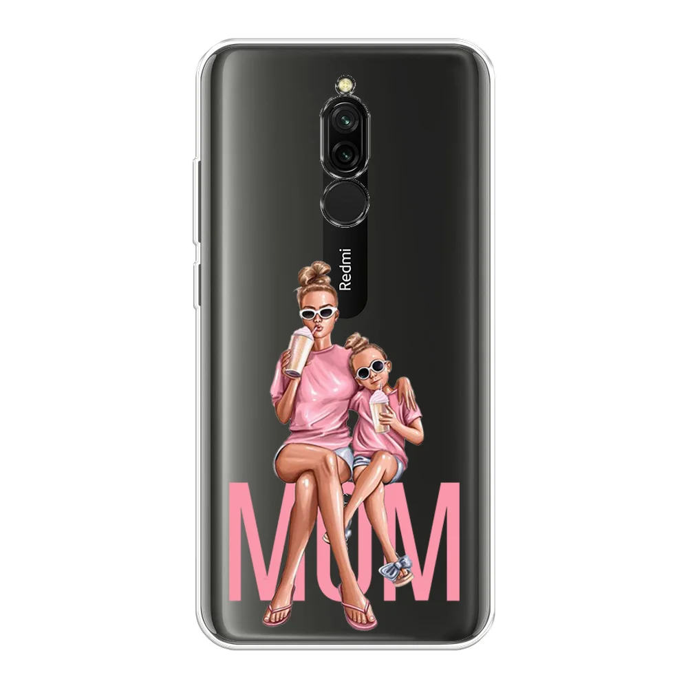 Тёмно-розовый силиконовый чехол на Xiaomi Redmi 8 / Сяоми Редми 8 прозрачный, с рисунком, защита камеры