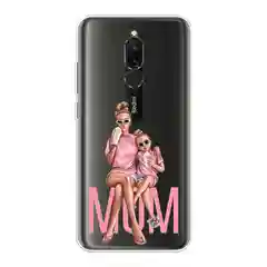 Тёмно-розовый силиконовый чехол на Xiaomi Redmi 8 / Сяоми Редми 8 прозрачный, с рисунком, защита камеры
