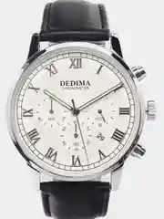 Серый металлик мужские наручные часы Dedima D-156 с кожаным ремешком и хронографом