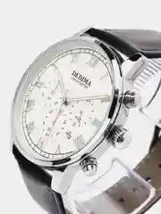 Серый металлик мужские наручные часы Dedima D-156 с кожаным ремешком и хронографом