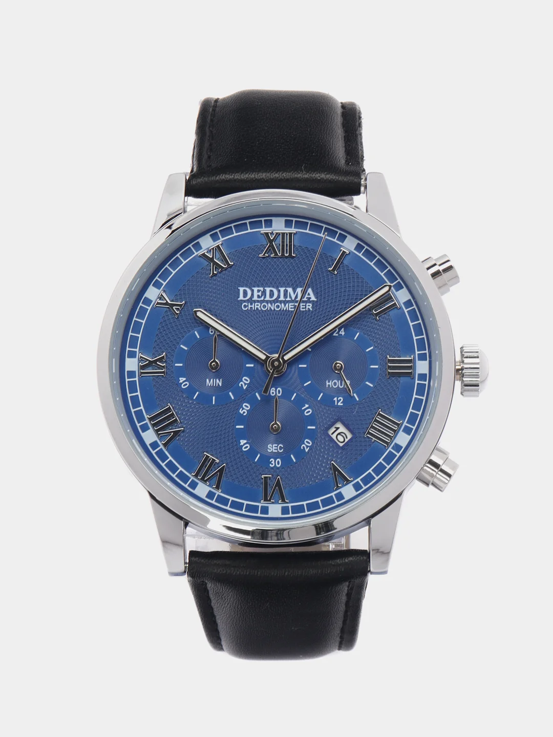 Синий мужские наручные часы Dedima D-156 с кожаным ремешком и хронографом