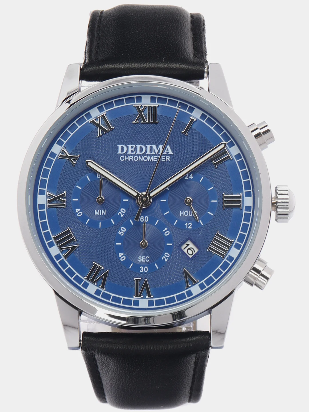 Синий мужские наручные часы Dedima D-156 с кожаным ремешком и хронографом