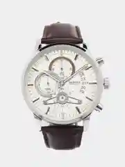 Серебряный мужские наручные часы Dedima D-159, с кожаным ремешком и хронографом