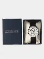 Серебряный мужские наручные часы Dedima D-159, с кожаным ремешком и хронографом