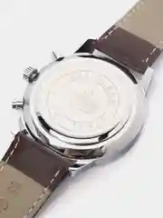 Серебряный мужские наручные часы Dedima D-159, с кожаным ремешком и хронографом