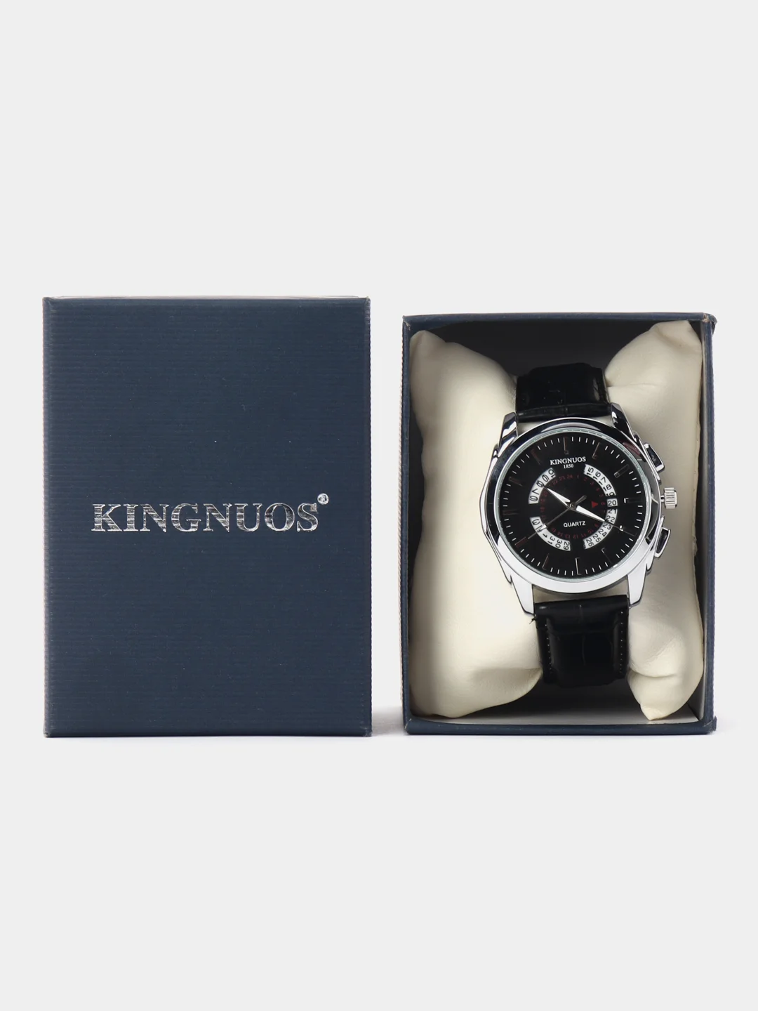 Хром мужские наручные часы KINGNUOS K-1850 с календарем, в подарочной упаковке