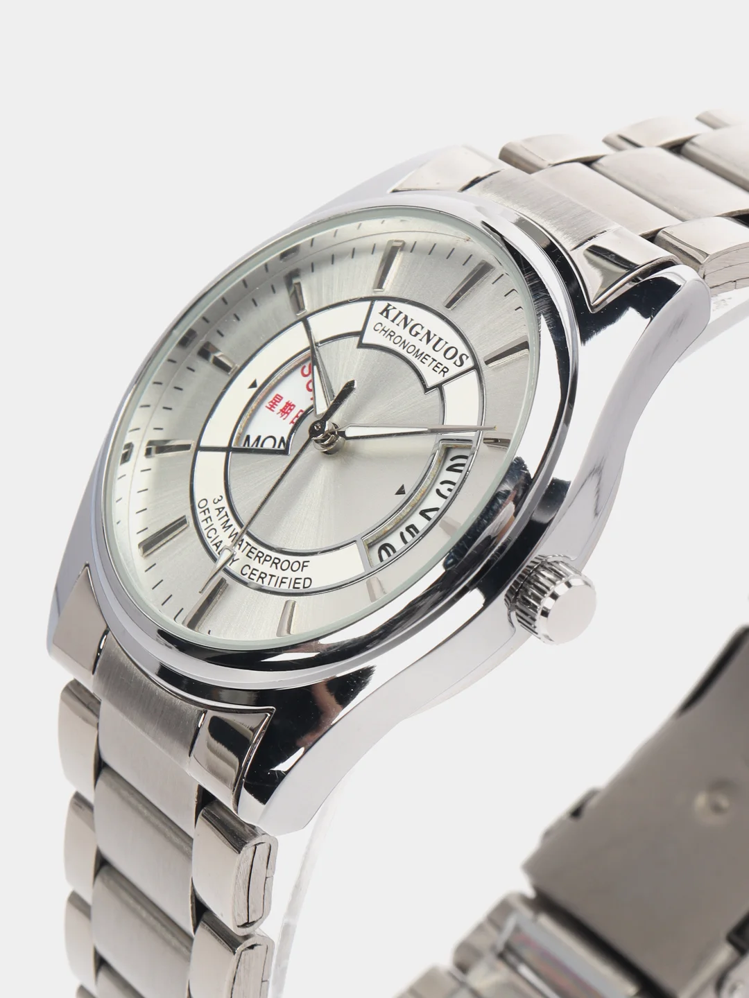 Серебряный мужские наручные часы KINGNUOS K-1573, в подарочной упаковке