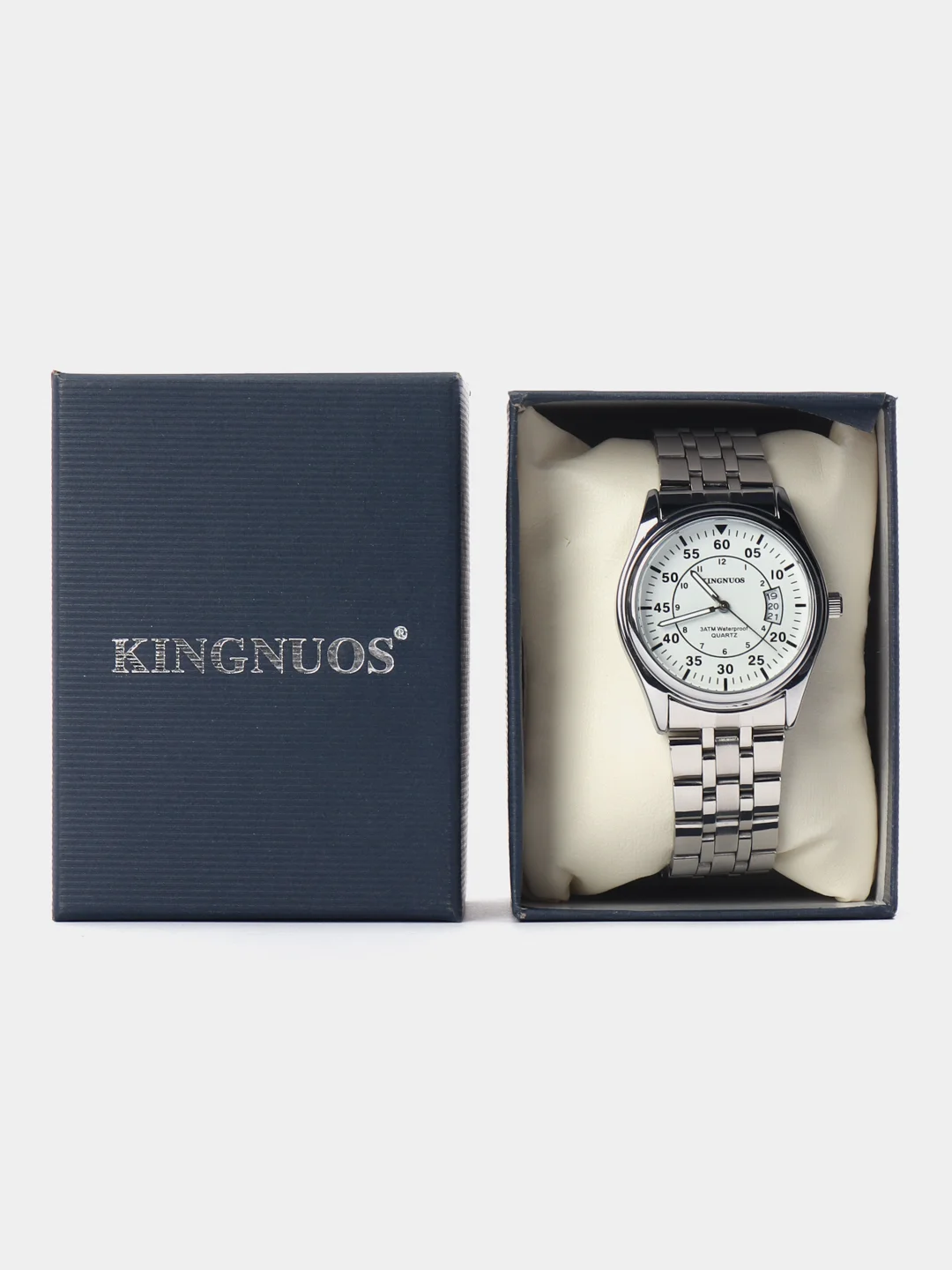 Серебряный мужские наручные часы KINGNUOS K-1860, в подарочной упаковке