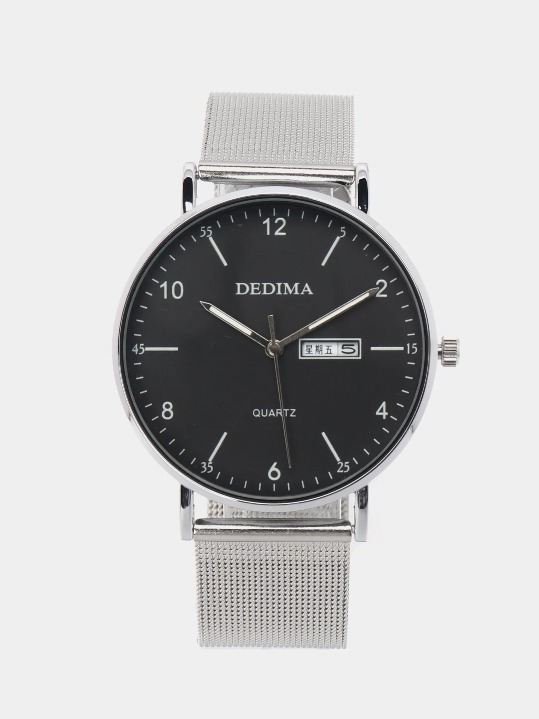 Серебряный мужские наручные часы Dedima D-183 с календарём в подарочной упаковке
