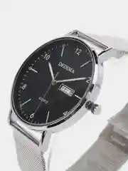 Серебряный мужские наручные часы Dedima D-183 с календарём в подарочной упаковке