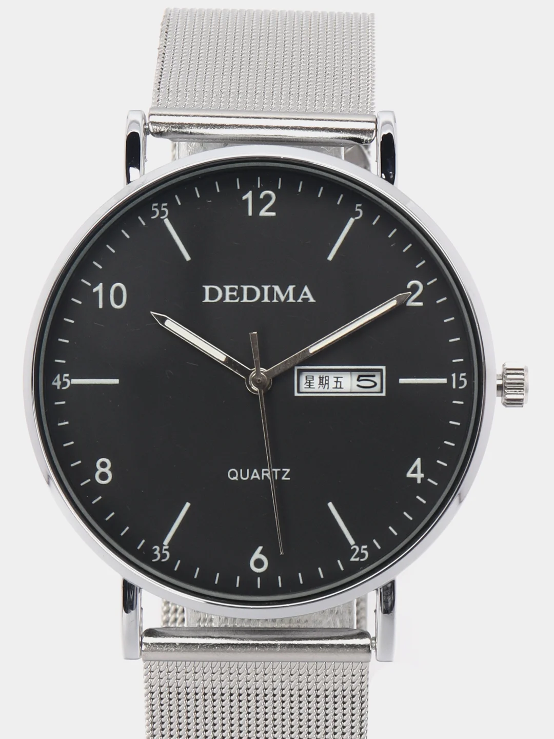 Серебряный мужские наручные часы Dedima D-183 с календарём в подарочной упаковке