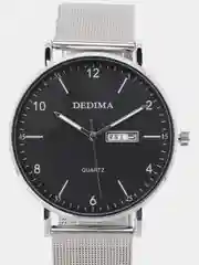 Серебряный мужские наручные часы Dedima D-183 с календарём в подарочной упаковке