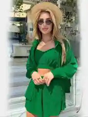 Зеленый костюм тройка шорты, рубашка, топ