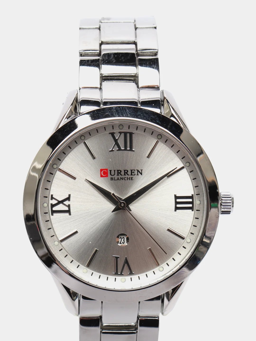 Серебряный женские наручные часы Curren 9007 с календарём в подарочной упаковке