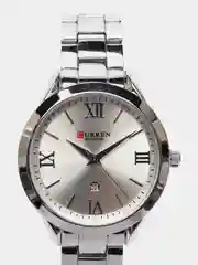 Серебряный женские наручные часы Curren 9007 с календарём в подарочной упаковке