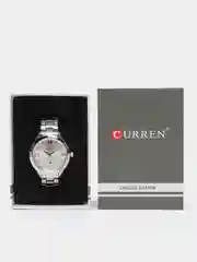Серебряный женские наручные часы Curren 9007 с календарём в подарочной упаковке